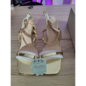 Mostrin Gold Strappy Platform Stiletto Heels Dress Sandals Women Size 8